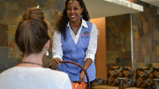 A volunteer at UAMS Cancer Institute