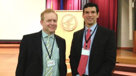 Myeloma Center clinical director Frits van Rhee, M.D., and David Fajgenbaum, M.D. Fajgenbaum, a patient of van Rhee's, co-founded the Castleman Disease Collaborative Network with van Rhee.