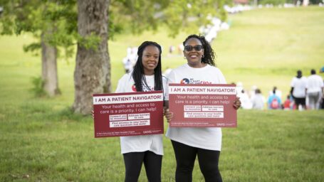 Cancer navigators, Robin Thrower and Carline Massey spread the word about the program at the 2022 Be A Part of the Cure Walk.